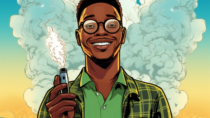 Indacloud. A Happy Black Man Holding A Vape Comic Style 5881F979 6Ec8 4B7B 8511 4Dccbc7F8B15